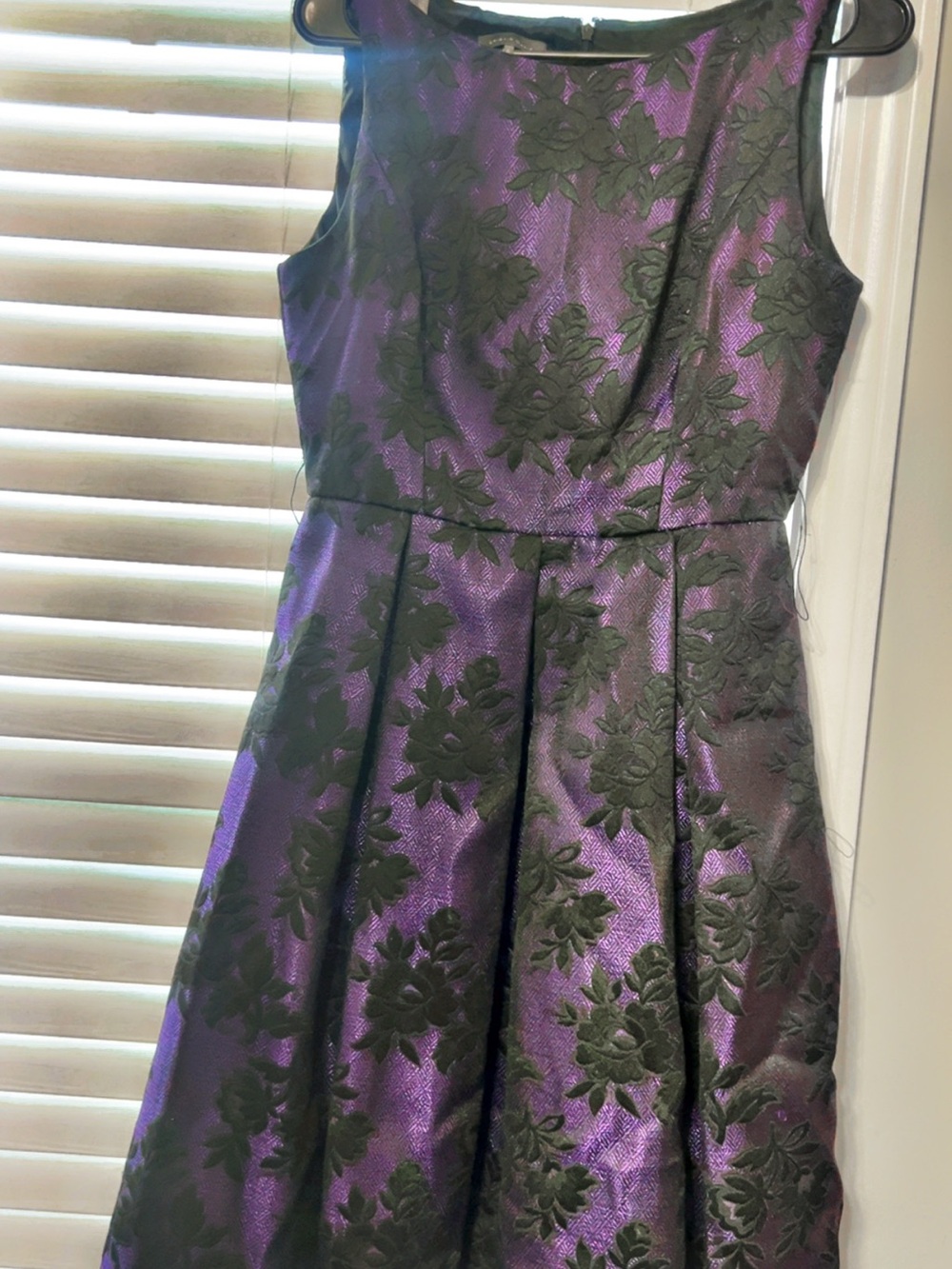 Purple Floral Jacquard Fit-and-Flare Evening Dress